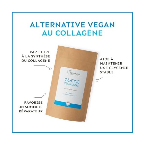 Glycine Cristallisée Pure | Alternative Vegan au Collagène | Peau, Sommeil et Santé Articulaire | Sachet Refermable 250g de P
