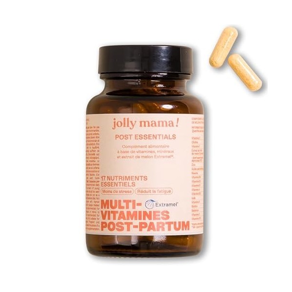 Jolly mama! Multi Vitamines Post Essentials | 17 Nutriments Clés Post-Partum | Avec Actif Breveté Extramel | Bien-Être Après 