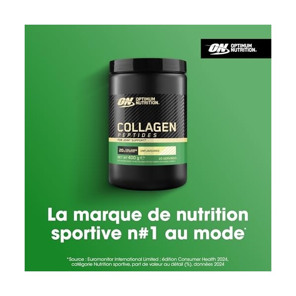 Optimum Nutrition Poudre de Peptides de Collagène avec Vitamine C pour Articulations, Non Aromatisé, 20 g Collagène par Porti