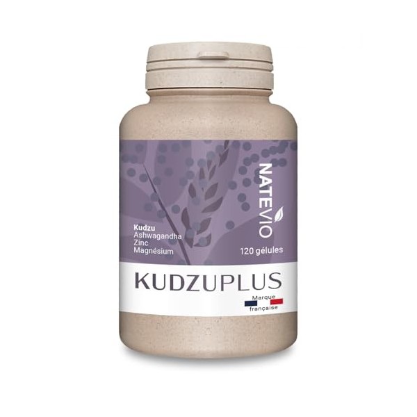 NATEVIO Kudzu Plus - 120 gélules - Complexe Renforcé 4 actifs Kudzu, Ashwagandha, Magnésium, Zinc - Sevrage efficace - Comp