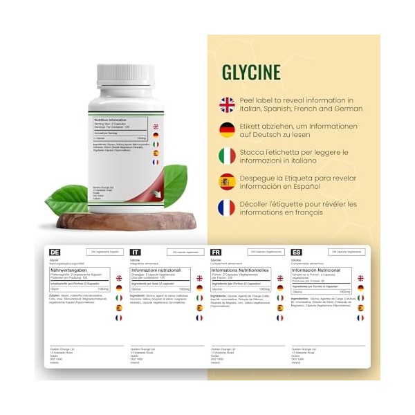 DW Glycine Complement | 240 Gelules Glycine Haute Teneur - 1000 mg par Portion | Complément Alimentaires Acides Aminés | Sans...