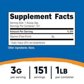 Nutricost Glycine en poudre - 454 g - 151 Serv - Sans OGM - Sans gluten