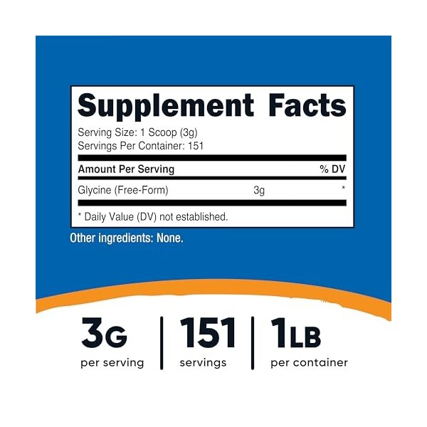 Nutricost Glycine en poudre - 454 g - 151 Serv - Sans OGM - Sans gluten