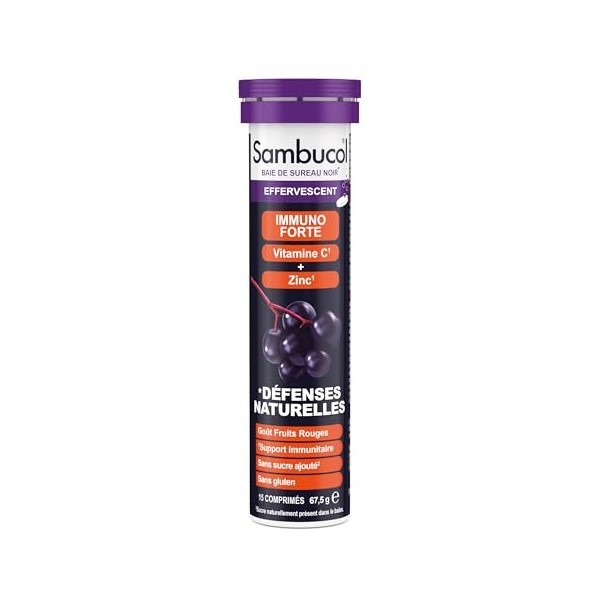 Sambucol Baies de sureau noir Immuno Forte Effervescents | Vitamine C | Zinc | Support du système immunitaire | Complément al