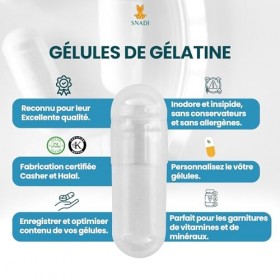 Snadi - 1000 Gélules de Gélatine Vides | Taille 2 | Transparentes | Qualité Pharmaceutique | Emballage Biodégradable | Idéal 