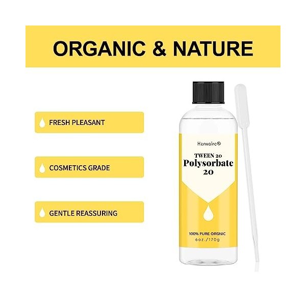 Hznxolrc Émulsifiant Polysorbate 20 de 170,1 g, liquide de qualité supérieure Polysorbate 20 Tween 20 , doux pour la peau