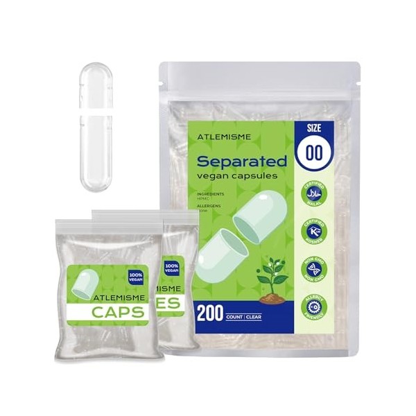 ATLEMISME Capsules végétaliennes vides 00 séparées 200 pièces 