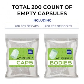 ATLEMISME Capsules végétaliennes vides 00 séparées 200 pièces 