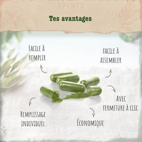 SPINTZ Gélules vides végétaliennes HPMC taille 0 250 gélules | Testé en laboratoire indépendant | Emballage sans plastique M...