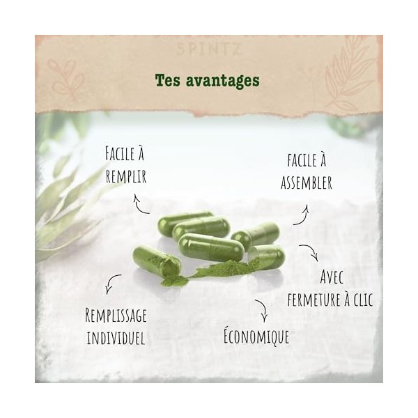 SPINTZ Gélules vides végétaliennes HPMC taille 0 250 gélules | Testé en laboratoire indépendant | Emballage sans plastique M...