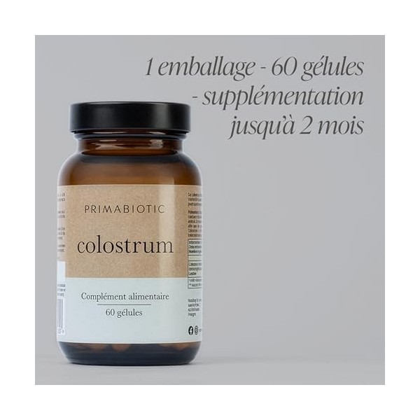Primabiotic Colostrum – Colostrum Bovin Haute Teneur | Gélules Pures et Concentrées | Soutien Immunitaire et Digestif | Compl