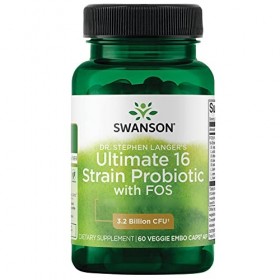 Swanson, Ultimate 16-Strain Probi with FOS, 16 Bonnes Souches de Bactéries avec Fructooligosaccharides, 60 Capsules, Sans Soj