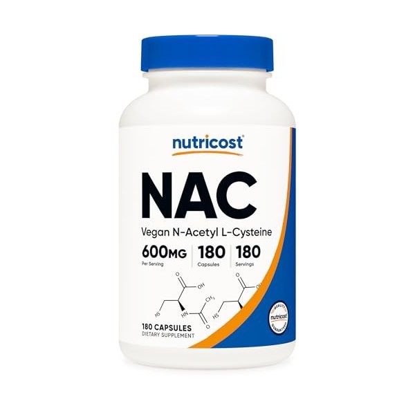 Nutricost N-acétyle L-cystéine NAC 600 mg, 180 capsules – Sans OGM, sans gluten