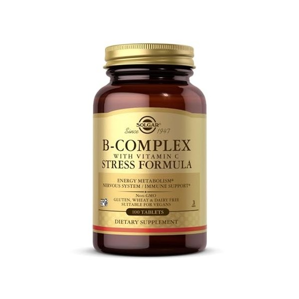 Solgar Vitamine B Complexe avec Vitamine C - Réduction Fatigue - Système Nerveux - Multivitamines B1, B2, B3, B5, B6, B8, B9 