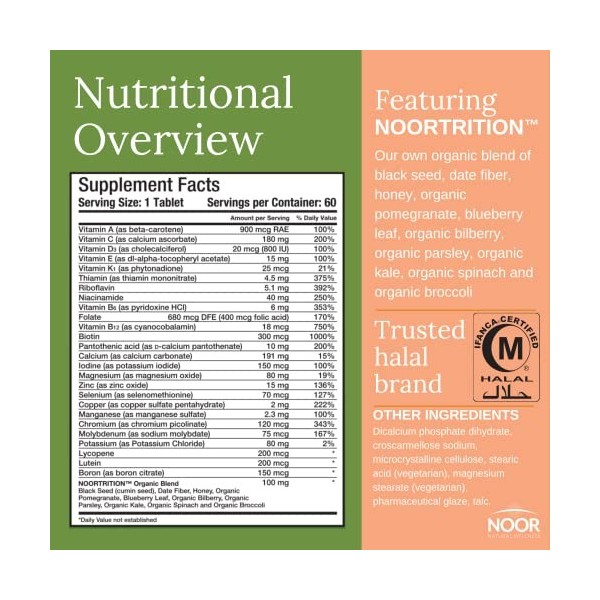 Noor Vitamins Energy+ Multivitamine. Energy Vitamine for Natural Energy Production & Immunity w/ 26 Vitamines & Minéraux + Su