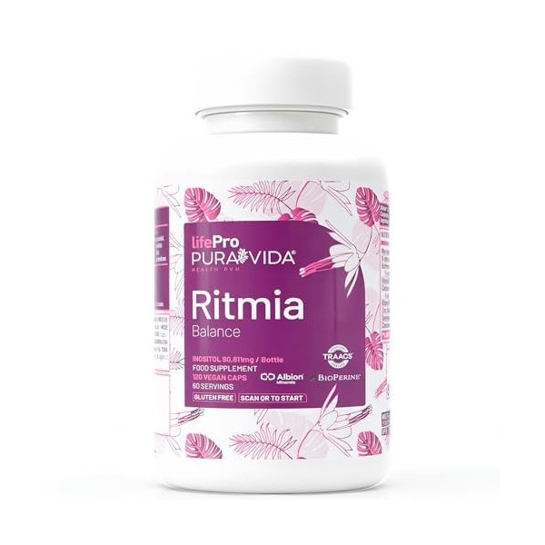 Life Pro Pura Vida Ritmia Inositol 120 gélules végétaliennes contenant du myo-inositol et du D-chiro-inositol, des vitamines 
