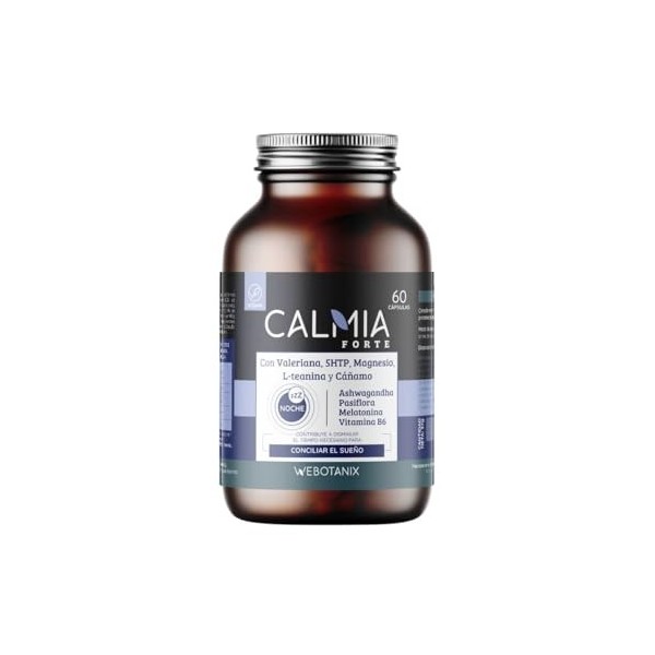 WeBotanix | Calmia Noche Forte | Formule avancée avec mélatonine 1,9 mg, 5-HTP, Ashwagandha, magnésium et valériane | Concili