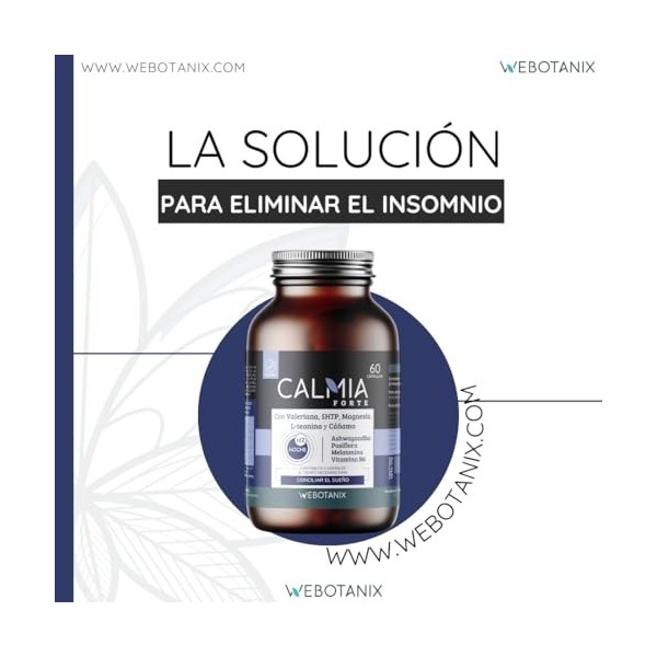 WeBotanix | Calmia Noche Forte | Formule avancée avec mélatonine 1,9 mg, 5-HTP, Ashwagandha, magnésium et valériane | Concili