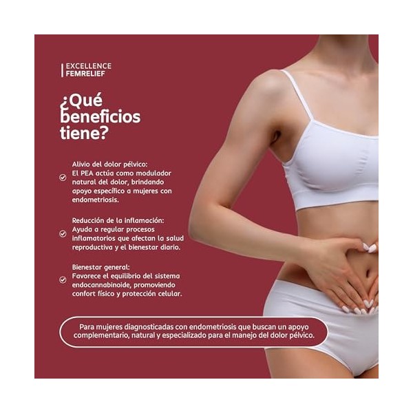 Excellence Femme Relief - Supplément Naturel pour Douleurs Menstruelles et Pelviennes avec PEA - Sans Hormones - Soulagement 