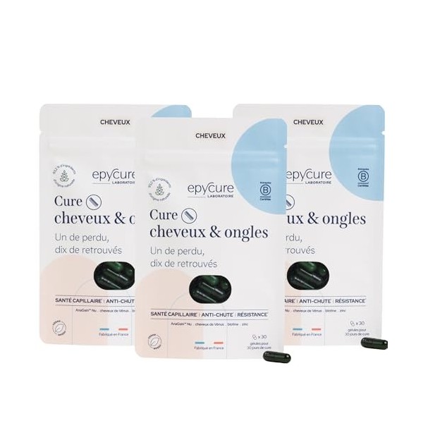 EPYCURE - Cure Cheveux & Ongles - Stimule Pousse, Brillance, Croissance & Résistance - 93% Naturel - Pousse de Pois, Vitamine