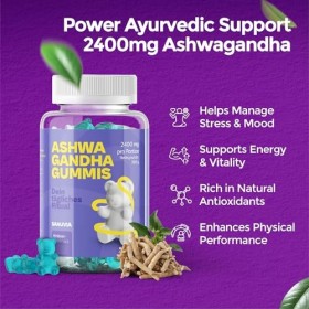 Gummies à lashwagandha 2400 mg – Paquet de 120 | Extrait de racine dashwagandha haute concentration 30:1 | Soulage le str