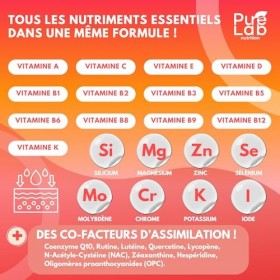 MULTIVITAMINES ET MINERAUX 30 Nutriments Bioactifs - 90 gélules Vegan 45 jours - Immunité, Tonus, Antioxydant - Dosage optima