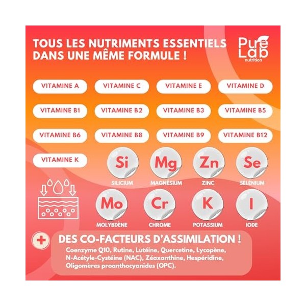 MULTIVITAMINES ET MINERAUX 30 Nutriments Bioactifs - 90 gélules Vegan 45 jours - Immunité, Tonus, Antioxydant - Dosage optima