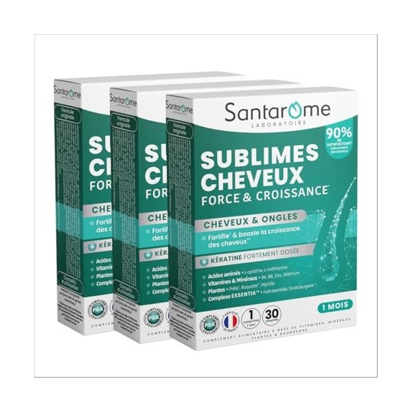 Santarome - Sublimes Cheveux Force & Croissance - Complément alimentaire pousse cheveux & ongles - Vitamines B6, B8, Roquette