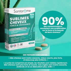 Santarome - Sublimes Cheveux Force & Croissance - Complément alimentaire pousse cheveux & ongles - Vitamines B6, B8, Roquette