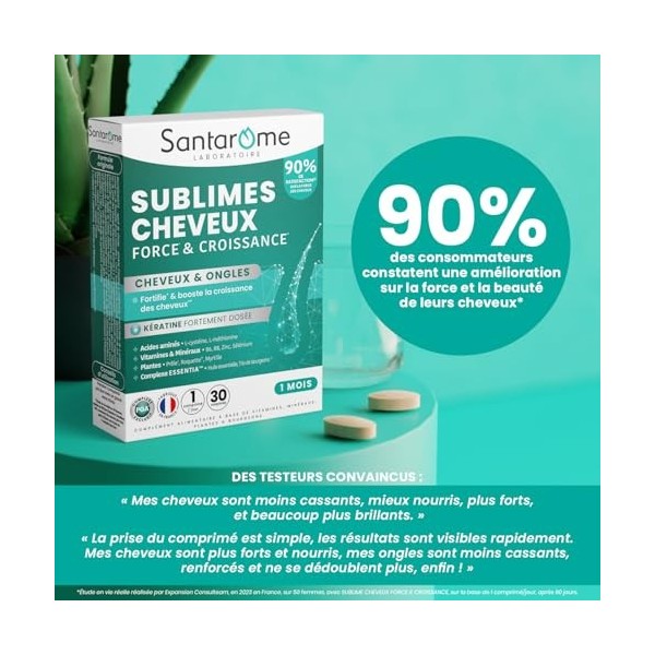 Santarome - Sublimes Cheveux Force & Croissance - Complément alimentaire pousse cheveux & ongles - Vitamines B6, B8, Roquette