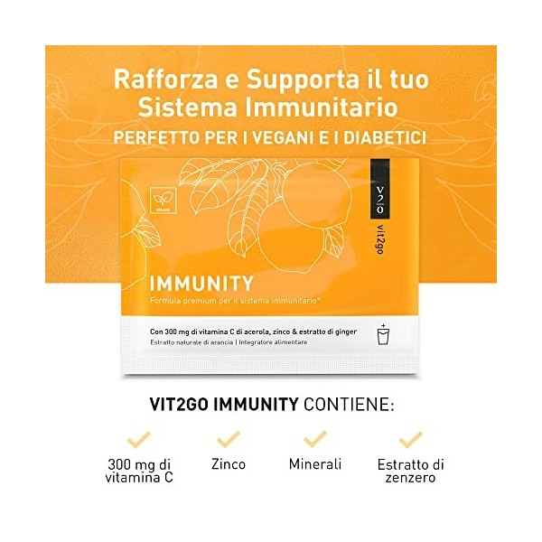Vit2go IMMUNITÉ 10 sachets Poudre pour boisson, pour soutenir le système immunitaire, vitamine C et gingembre, renforcement M...