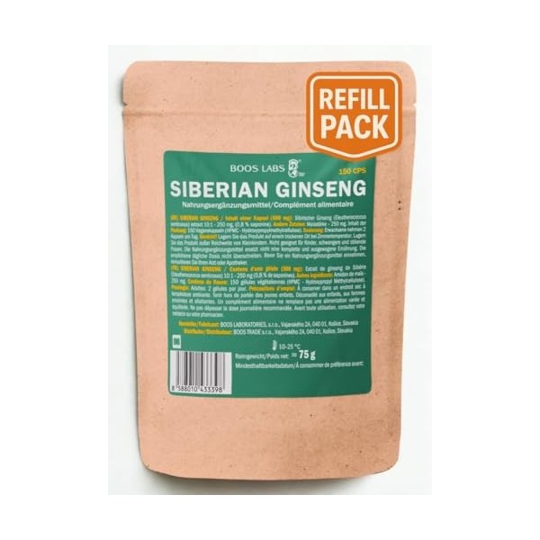 BOOS LABS Ginseng de Sibérie I 500 mg - Extrait 10:1 I 150 gélules végétaliennes I 2 gélules par jour I Gélules de ginseng de