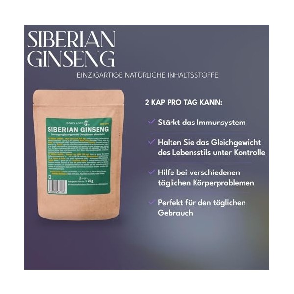 BOOS LABS Ginseng de Sibérie I 500 mg - Extrait 10:1 I 150 gélules végétaliennes I 2 gélules par jour I Gélules de ginseng de