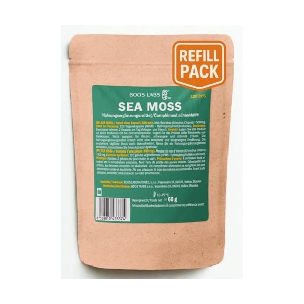 BOOS LABS Mousse dIrlande | 500 mg | Mousse dIrlande 100% naturelle | 120 gélules végétaliennes | 2 gélules par jour | Comp