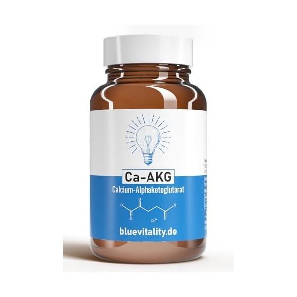 BlueVitality | Ca-AKG | Alpha-cétoglutarate de calcium | 1000 mg de Ca-AKG par dose journalière | 60 capsules | Testé et cert