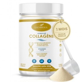 COLLAGÈNE HYDROLYSÉ COMPLEX 9 EN 1 | Élastine marine + Acide hyaluronique + Coenzyme Q10 + Glucosamine + Biotine + Vitamines 