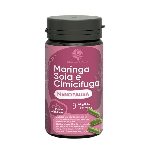 RedMoringa Supplément Ménopause contre les Bouffées de Chaleur - 100% Naturel - Avec Moringa, Soja et Cimicifuga - 60 Capsule
