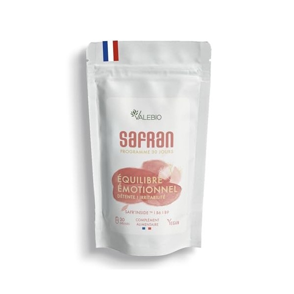 Safran l Extrait de Stigmate de Safran, Vitamine B6 et B9 l Soutien Émotionnel, Énergie & Bien‑être l 60 Gélules Vegan l Fabr