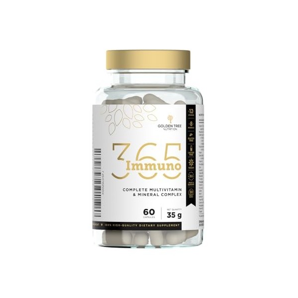 Golden Tree Immuno365 Multivitamines et Minéraux – Complexe Multivitaminé avec Vitamines C, D3, E, A, Complexe de Vitamines B
