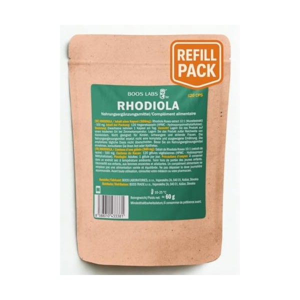 BOOS LABS La Rhodiola Rosea la plus puissante | 500 mg | 120 gélules végétaliennes | 1 gélule par jour | Gélules de Rhodiola 
