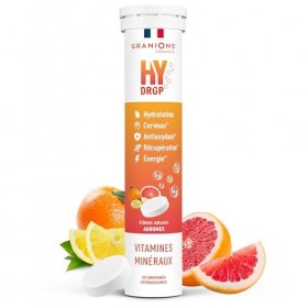 GRANIONS HYDROP - Pastilles Hydratation - Agrumes - SANS SUCRES - Fabriqué en France - Electrolytes - Vitamines, Minéraux, Ma