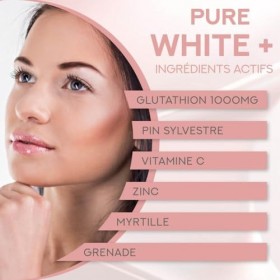 PURE WHITE + GLUTATHION 1000mg - Complément Alimentaire Antioxydant Ultra-Concentré - Peau Eclatante, Contre le Stress Oxydat...