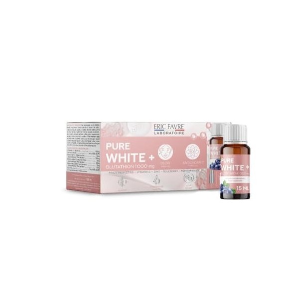 PURE WHITE + GLUTATHION 1000mg - Complément Alimentaire Antioxydant Ultra-Concentré - Peau Eclatante, Contre le Stress Oxydat...