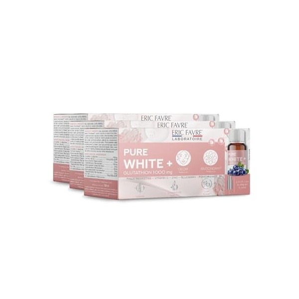PURE WHITE + GLUTATHION 1000mg - Complément Alimentaire Antioxydant Ultra-Concentré - Peau Eclatante, Contre le Stress Oxydat...