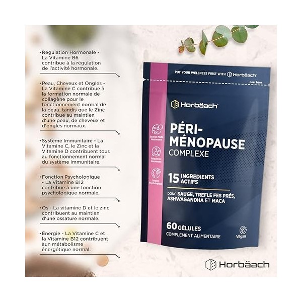 Périménopause Complément Alimentaire | 60 Capsule Vegan | Avec Magnésium, Ashwagandha, Extrait de Sauge, Maca et Vitamine C B