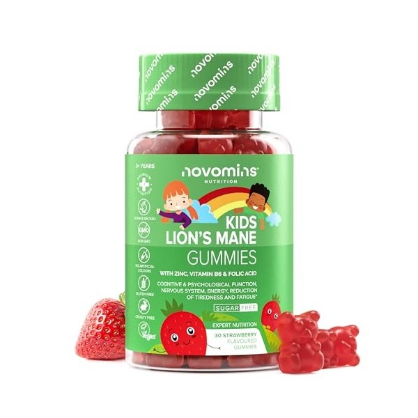 Crinière De Lion Gommes Pour Enfants - 30 Gommes Sans Sucre - Complexe De Champignons Avec Zinc, Vitamine B6 Et Acide Folique