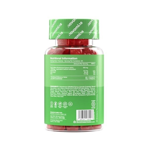 Crinière De Lion Gommes Pour Enfants - 30 Gommes Sans Sucre - Complexe De Champignons Avec Zinc, Vitamine B6 Et Acide Folique