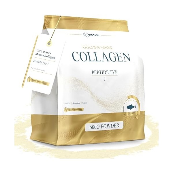 GOLDEN SHINE collagène marin en poudre 600 g collagène de poisson hydrolysé peptides type 1 incl cuillère doseuse très bonne 