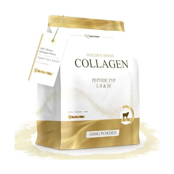 BIOTARY Collagène en poudre 1000 g 100% hydrolysat de collagène pur Peptides 1 – 2 – 3 Excellente solubilité 100% pur et orig