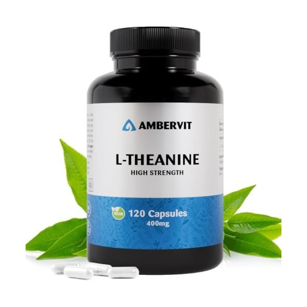 Ambervit L-Théanine Haute Dose - 400 mg par Capsule - 120 Capsules Pour la Concentration, la Relaxation et le Soulagement du 